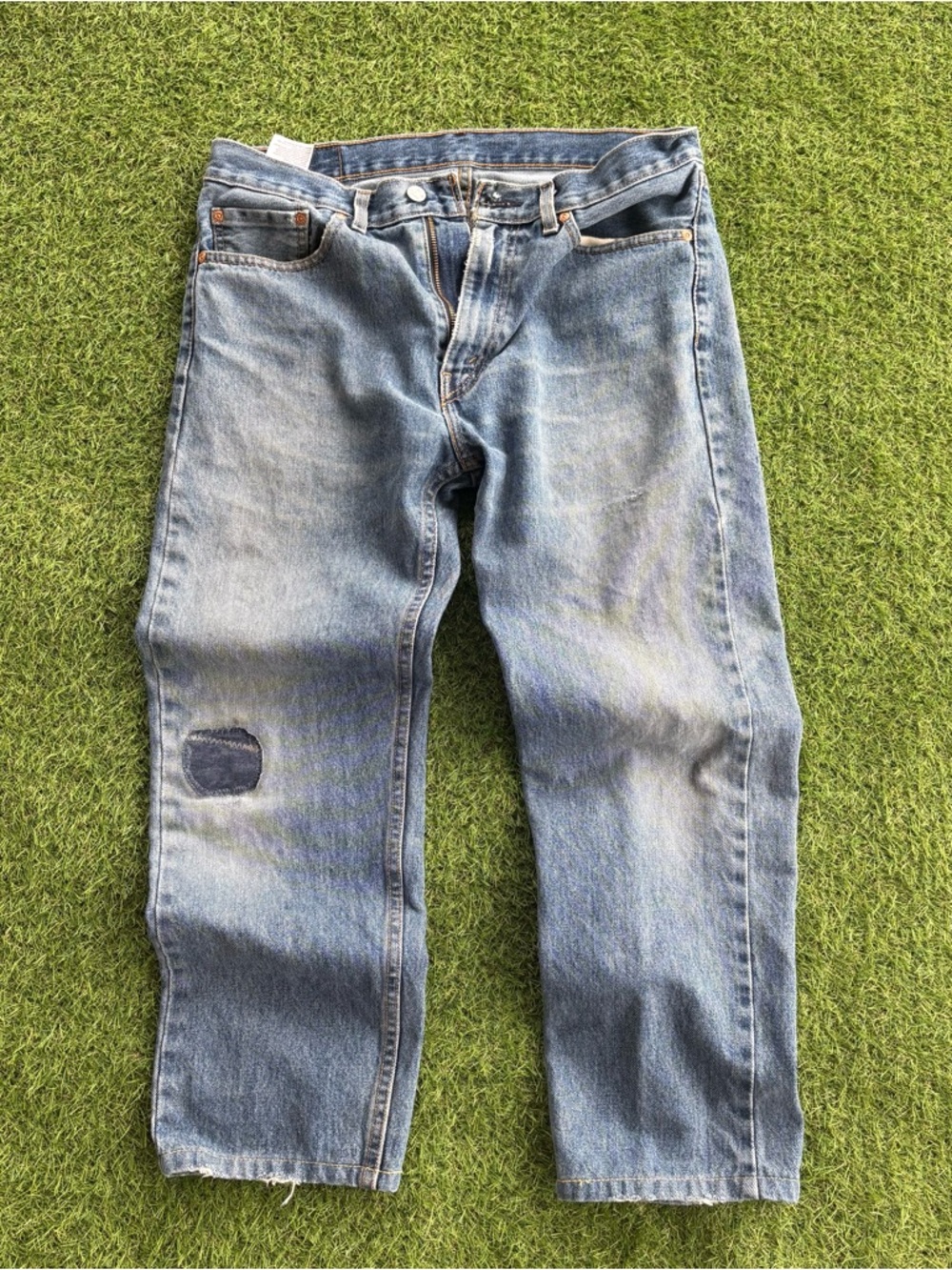 Levi’s 505 Regular Fit Straight Leg Jeans Distressed Blue Denim
